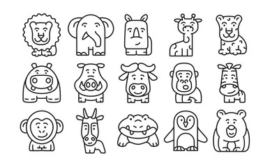 Set of animal icons in a modern flat style. Simple linear vector characters.