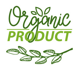 Fototapeta premium Bio ingredient organic product vector, fresh branch of herb with foliage, freshness of seasonal food and ingredients, flora plant flat style logo
