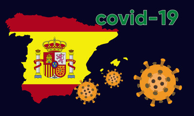 Illustration vector graphic of virus corona spain flag concept design. Coronavirus Wuhan Sars illness. Concept of coronavirus quarantine. Coronavirus outbreak in Spain. Vector EPS10.