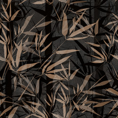 Seamless abstract pattern. Bamboo forest on a dark gray grunge background.