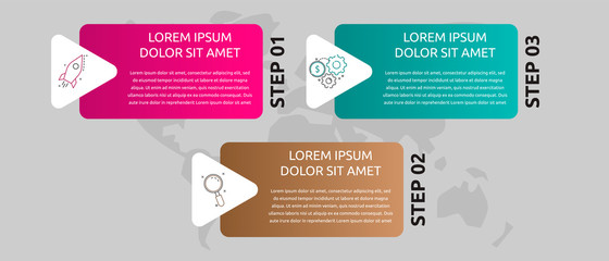 Vector template shape infographic. Business concept with 3 arrows and icons. Three steps for content, flowchart, timeline, levels