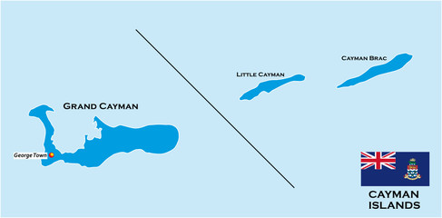 Outline map of the Cayman Islands with flag, United Kingdom