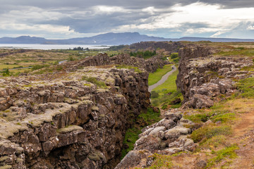hill view of the tourist road in Thingvellir National Park