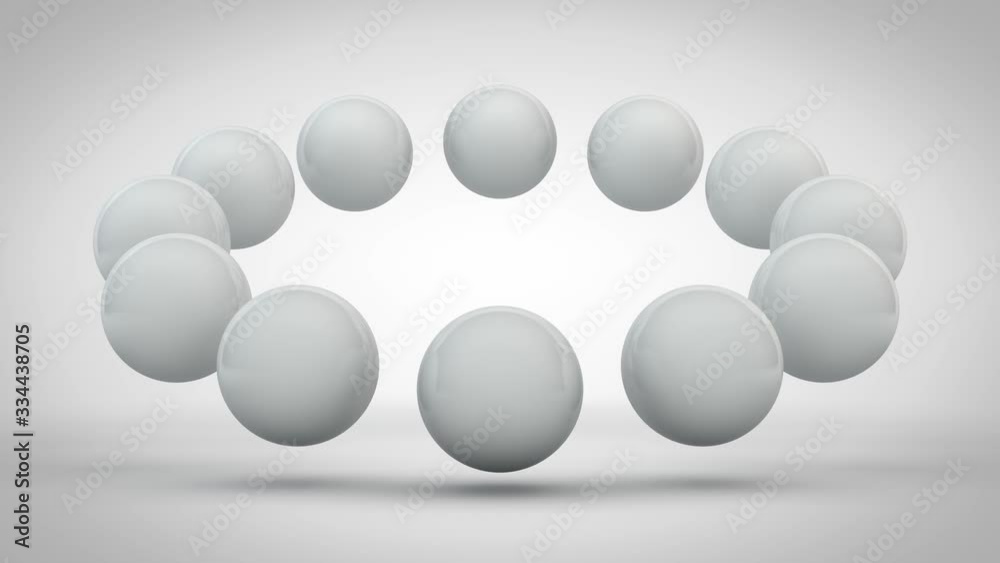 Poster 3d animation of a white background and lots of white perfect spheres moving in a circle. 4k animatio