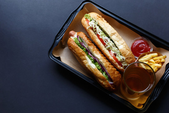 Close up of hot dog. Fast food.