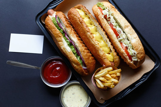 Close up of hot dog. Fast food.
