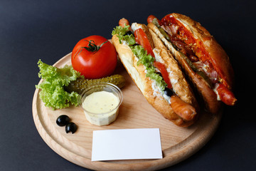 Close up of hot dog. Fast food.