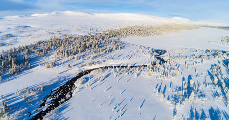 Aerial view of Swedish winter landscape
