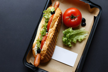 Close up of hot dog. Fast food.