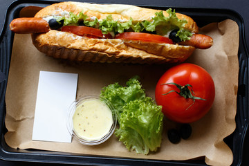 Close up of hot dog. Fast food.