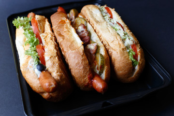 Close up of hot dog. Fast food.