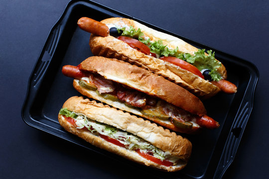 Close up of hot dog. Fast food.