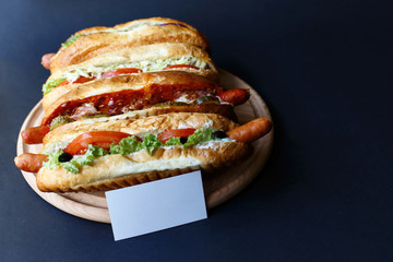 Close up of hot dog. Fast food.