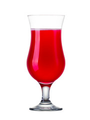Strawberry cocktail in hurricane glass isolated on white background