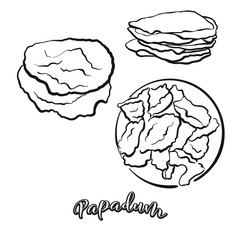 Papadum food sketch separated on white