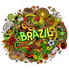 Brazil hand drawn cartoon doodles illustration. Funny design.