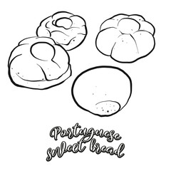 Portuguese sweet bread food sketch separated on white