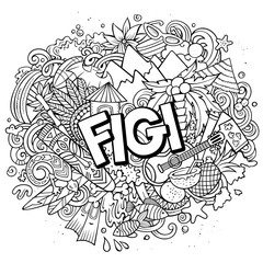 Figi hand drawn cartoon doodles illustration. Funny travel design.