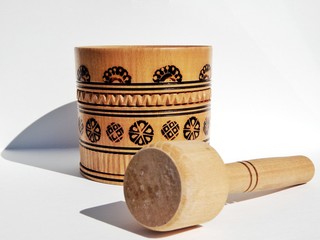 wooden mortar and pestle