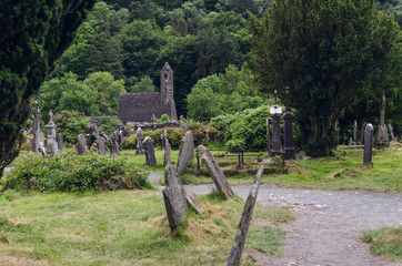 Irish monastery and cemetery Glendalough