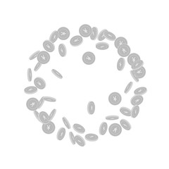 Chinese yuan coins falling. Scattered black and wh