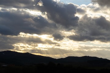 Sunrise or sunset over the hills and meadow. Slovakia