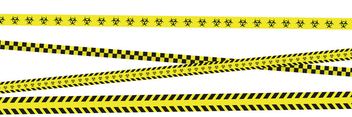 Biological hazard signs and seamless warning tapes set.