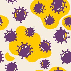 Seamless pattern with viruses. Coronavirus medical pattern. Seamless pattern with covid bacteria in flat style