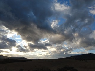 Sunrise or sunset over the hills and meadow. Slovakia