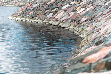 Scandinavian seascape. Waves and rocky coast. Finland. March 2020. Stylized photographs.