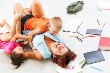 Covid-19 Coronavirus and Learning from home, Home school kid concept. Little agirl study with mother from home. Quarantine and Social distancing concept.