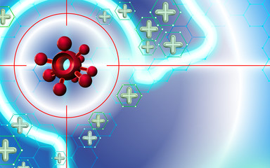 Abstract background coronavirus attack 3d. Danger bacterium. Simple vector illustration Eps 10. Medical and science concept. Cross blue technological hexagons. Vector illustration.