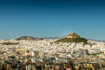 Landscape of Mount Lycabettus viewed from the Acropolis with the Plaka inbetween