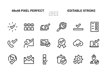 A simple set of claim related vector ICON lines. Contains icons such as file uploaded, received document, read message, receive call and more. Editable Bar. 48x48 Pixel Perfect