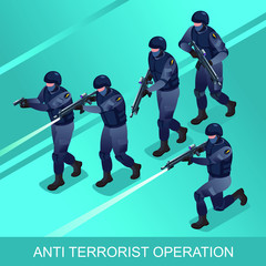 Anti Terrorist Operation of Special Police Force illustration isometric icons on isolated background