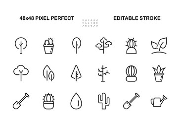   A set of Rosteniya Icons, and garden care, Vector illustration, Contains Icons such as tree, cactus, watering can, spade, flower and much more. on a white background, editable bar 480x480