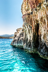Cliffs along the coast at the amazing blue caves of northern Zakynthos
