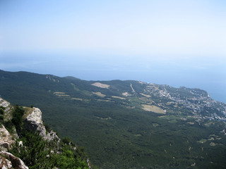 Aerial view of Yalta city from Ai-Petri mountain in Crimea.
