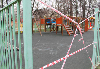 The Playground is closed to visitors and games due to the epidemic. Quarantine due to the Ncov-19 coronavirus pandemic. Ban on leaving the house. Stay at home.