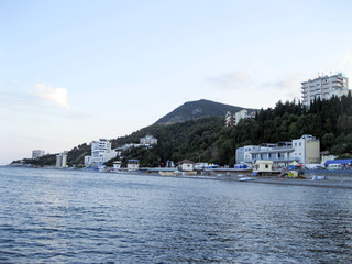 Naklejka premium Boat at the marina. The city of Yalta. Ukraine.