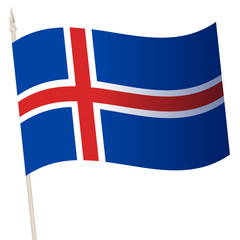 Vector Waving flag on a flagpole. The national flag of Iceland. Color symbol isolated on white.