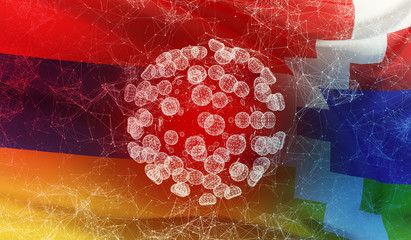 Medical virus molecular concept with flag of Artsakh. Waved highly detailed close-up 3D render.