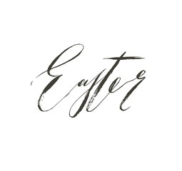 Hand drawn vector abstract graphic scandinavian Happy Easter cute greeting card template with Easter handwritten calligraphy lettering text isolated on white background