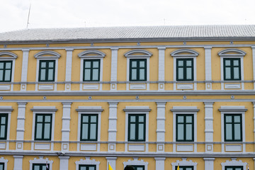Old building architecture of the exterior facade of Ministry of Defence Thailand