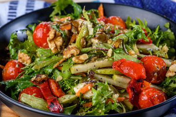 Blue Cheese Salad with 5 Seeds, Pears, Walnuts and Roast Capsicums