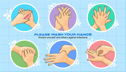 Illustration of best practices of washing hands and taking care of personal hygiene 