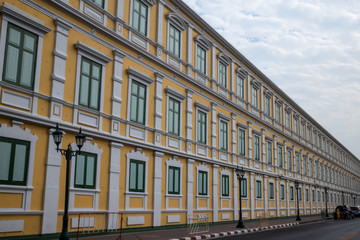 Old building architecture of the exterior facade of Ministry of Defence Thailand