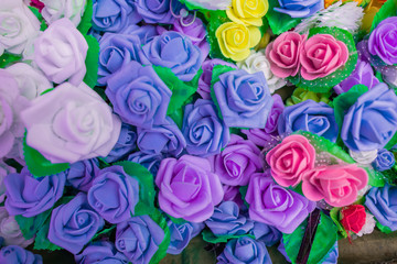 Different colors of roses in a shop