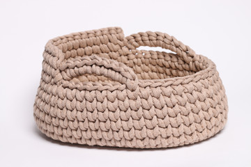 handmade crocheted baby basket, knitted yarn