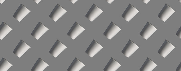 banner seamless pattern of paper cup on grey background, ecology concept